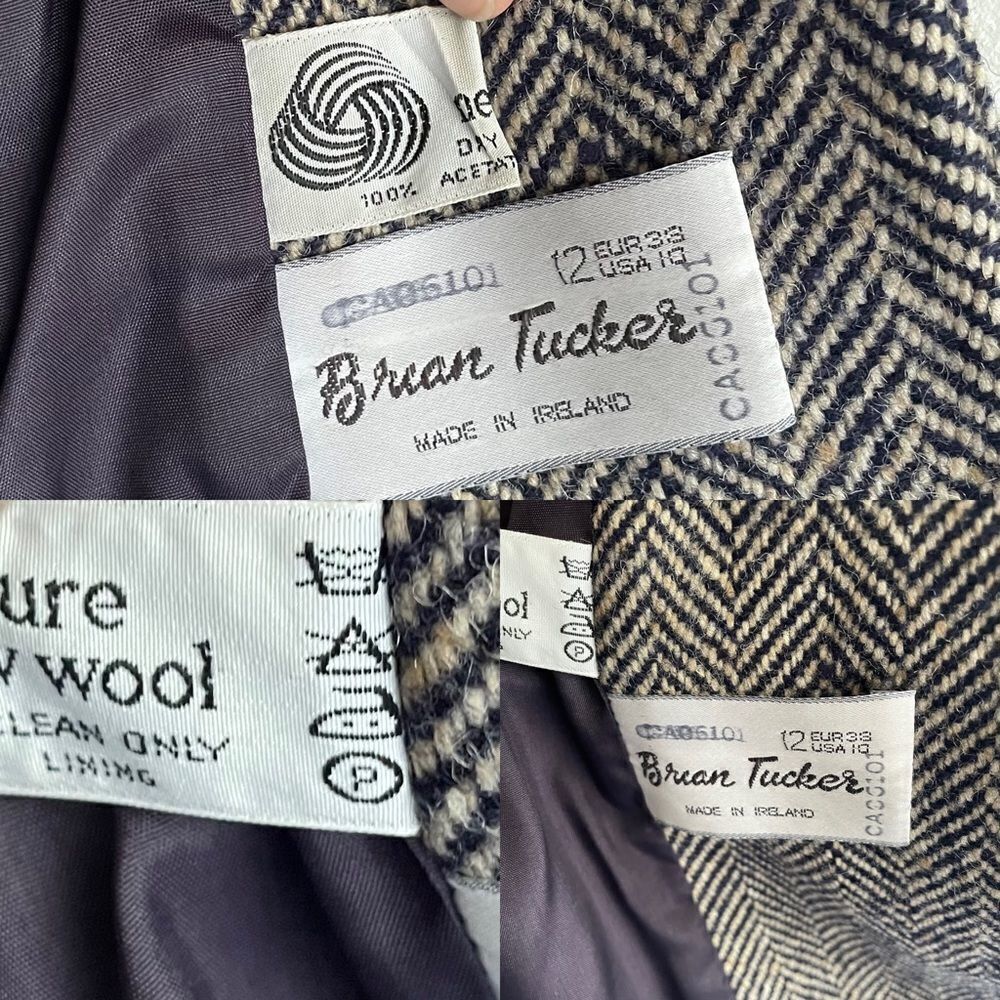 VINTAGE BRIAN TUCKER Ireland Wool Herringbone Blazer Black Grey L - Picture 9 of 9